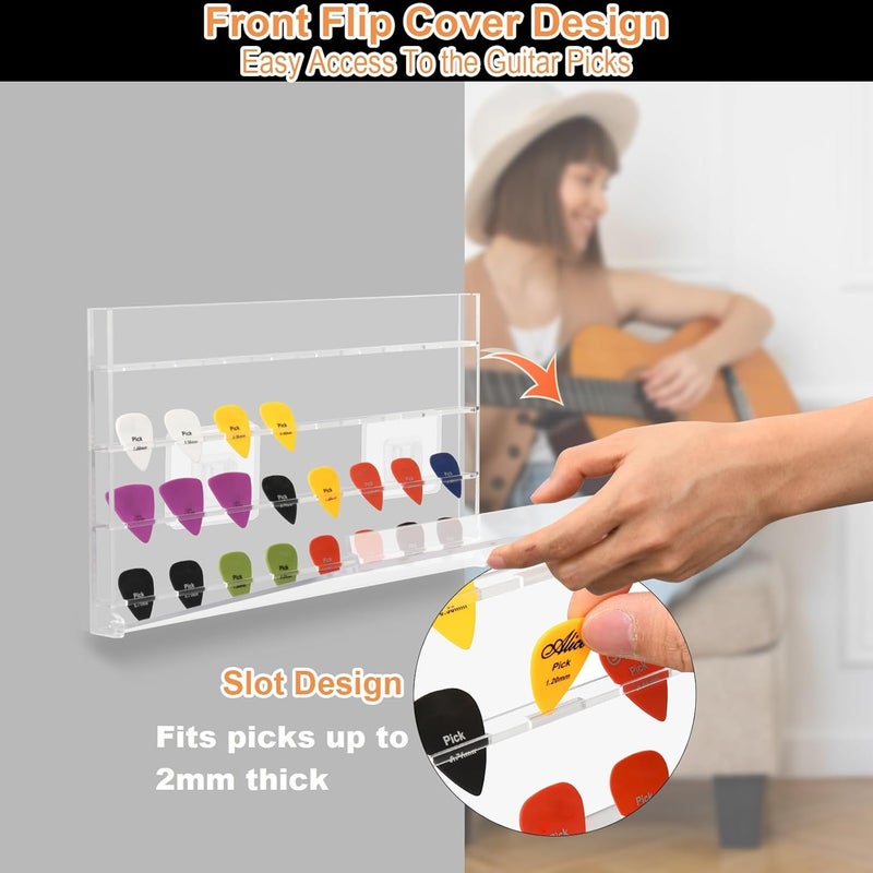 TXesign Guitar Pick Wall Mount Display Case for Picks Storage and Display, Guitar Pick Display Frame Acrylic Guitar Pick Display Box Storage Case Hold Up to 32 Guitar Picks (Transparent) - Image 4